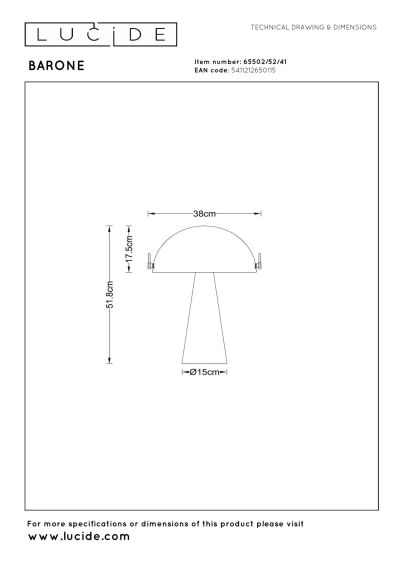 Lucide BARONE - Table lamp - Ø 38 cm - 1xE27 - Taupe - Vibes